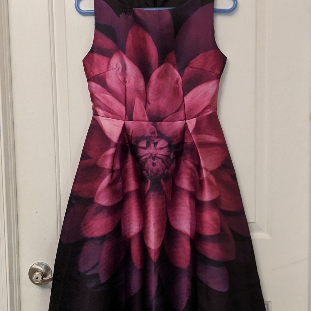 Purple Flower Midi Dress Sleeveless